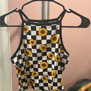 Rue21 Black and White Sunflower Tank Top